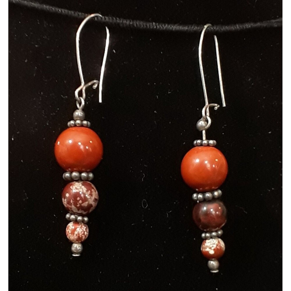Vintage 925 STERLING SILVER Dangle Stone Earrings 1.75"L